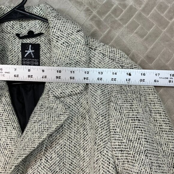 Atmosphere Womens 12 Pea Coat Black White Woolen Mid Length Faux Leather Sleeves - Picture 9 of 16